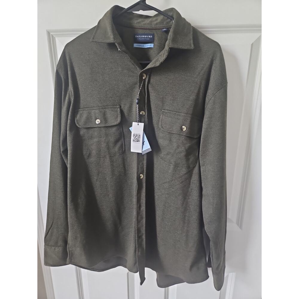 Tailorbyrd‎ Collection Mens Olive Green Textured Button Down Shirt Medium NWT